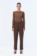 Beli Lastikli Düğme Detaylı Cigarette Kahve Pantolon 0251