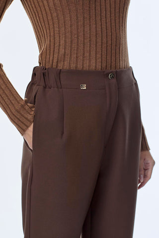 Elastic Waist Button Detail Cigarette Brown Trousers 0251
