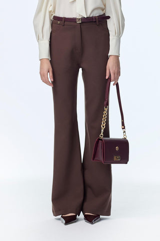 High Waist Straight Leg Brown Trousers 0255