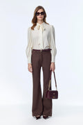 High Waist Straight Leg Brown Trousers 0255