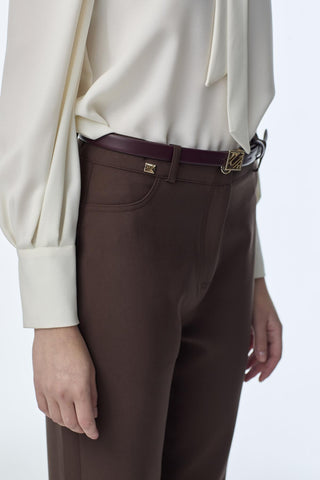 High Waist Straight Leg Brown Trousers 0255