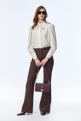 High Waist Straight Leg Brown Trousers 0255