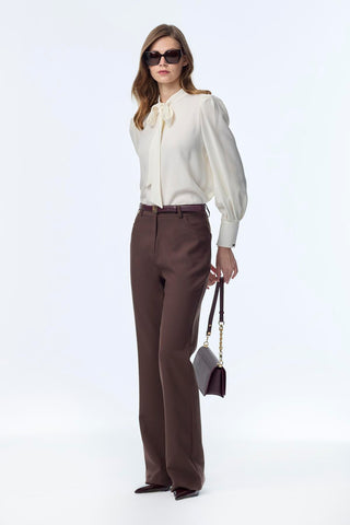 High Waist Straight Leg Brown Trousers 0255