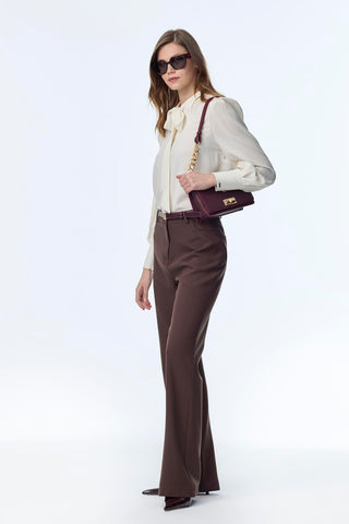 High Waist Straight Leg Brown Trousers 0255