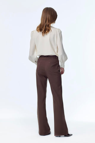 High Waist Straight Leg Brown Trousers 0255