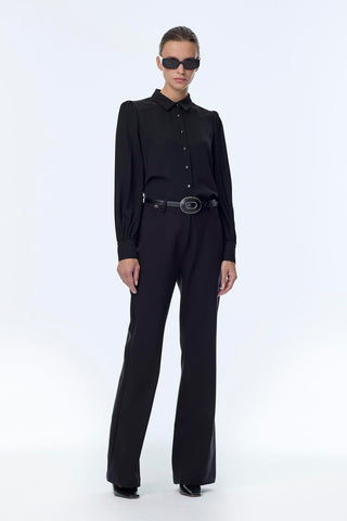 High Waist Straight Leg Black Trousers 0255