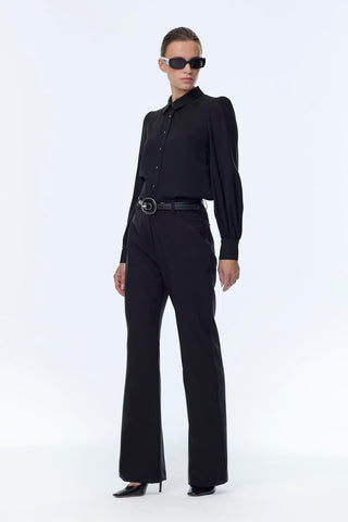 High Waist Straight Leg Black Trousers 0255