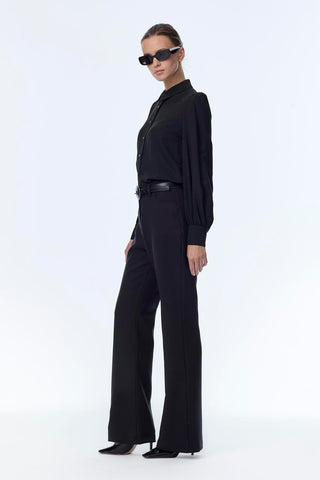 High Waist Straight Leg Black Trousers 0255
