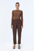 Coffee-colored trousers with elastic waistband 0259