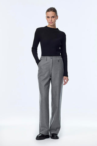Wide-Leg Trousers with Accessory Details, Grey Trousers 0260
