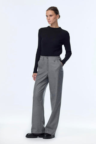 Wide-Leg Trousers with Accessory Details, Grey Trousers 0260