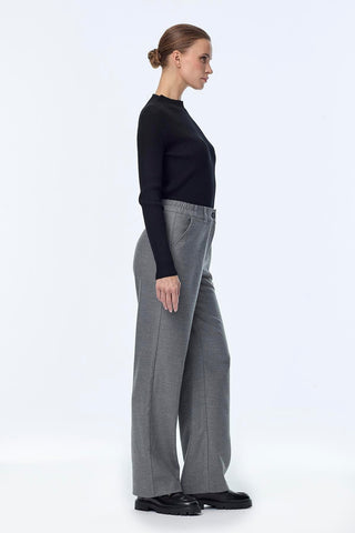 Wide-Leg Trousers with Accessory Details, Grey Trousers 0260