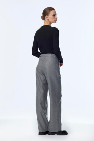 Wide-Leg Trousers with Accessory Details, Grey Trousers 0260