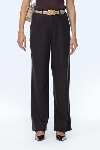 Wide-Leg Trousers with Accessory Details, Brown Trousers 0260