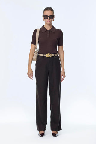 Wide-Leg Trousers with Accessory Details, Brown Trousers 0260