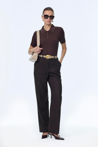 Wide-Leg Trousers with Accessory Details, Brown Trousers 0260