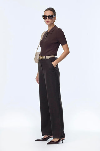 Wide-Leg Trousers with Accessory Details, Brown Trousers 0260