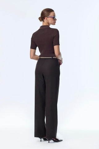 Wide-Leg Trousers with Accessory Details, Brown Trousers 0260