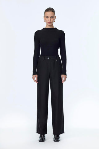Accessory Detail Wide Leg Trousers Black Trousers 0260