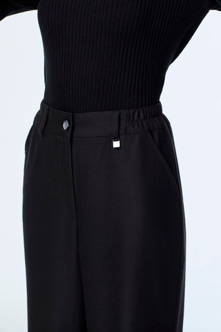 Accessory Detail Wide Leg Trousers Black Trousers 0260