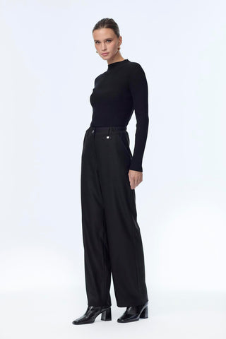 Accessory Detail Wide Leg Trousers Black Trousers 0260