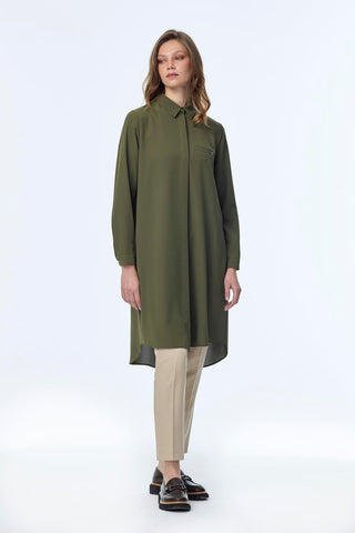 Gizli Düğme Detaylı Tunik Haki Tunik 0767