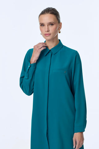 Gizli Düğme Detaylı Tunik Petrol Tunik 0767