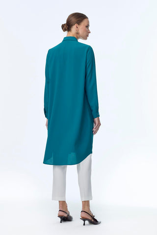 Gizli Düğme Detaylı Tunik Petrol Tunik 0767