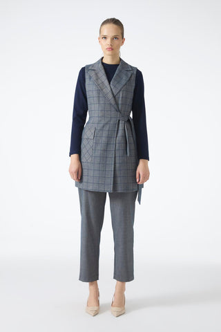Plaid Pattern Three-Piece Set Indigo 1050