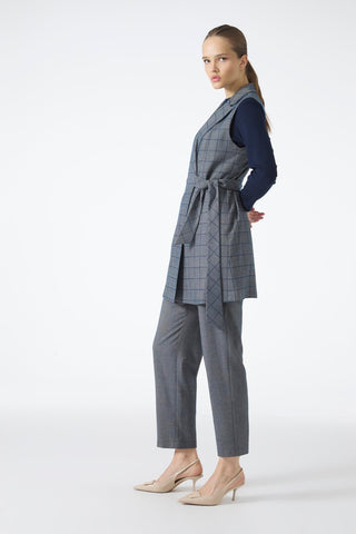 Plaid Pattern Three-Piece Set Indigo 1050