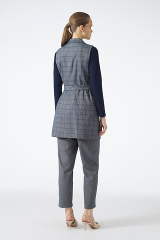 Plaid Pattern Three-Piece Set Indigo 1050