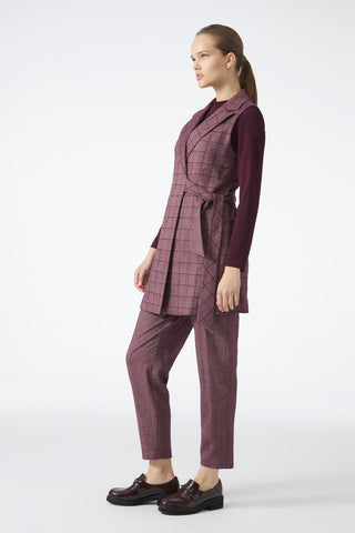 Plaid Pattern Three-Piece Set in Plum 1050