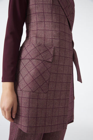 Plaid Pattern Three-Piece Set in Plum 1050