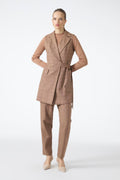 Plaid Patterned Three-Piece Set in Tan 1050
