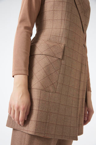 Plaid Patterned Three-Piece Set in Tan 1050