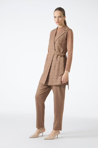 Plaid Patterned Three-Piece Set in Tan 1050
