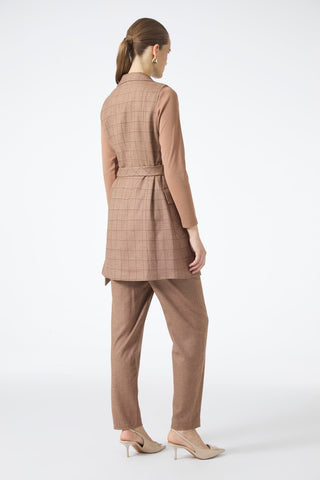 Plaid Patterned Three-Piece Set in Tan 1050