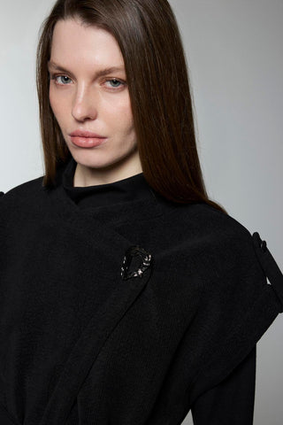 Black Suit with Brooch Detail and Belt 1176