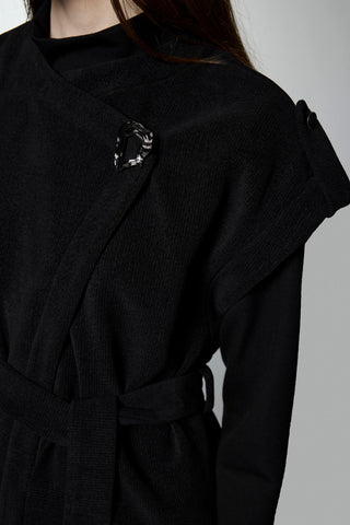 Black Suit with Brooch Detail and Belt 1176