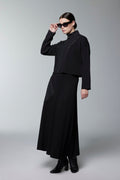 High-Neck Color Blocked Two-Piece Black Suit 1180