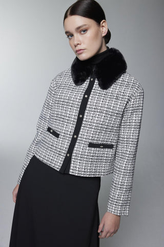 Kürk Yaka Düğme Detaylı Ikili