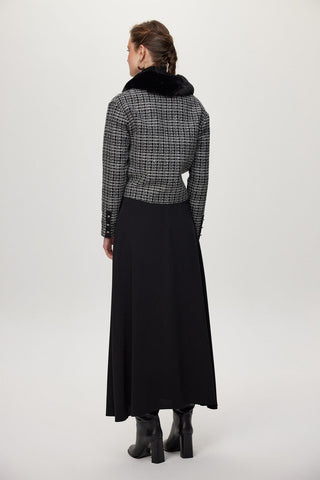 Fur Collar Button Detail Two-Piece Black Set 1201