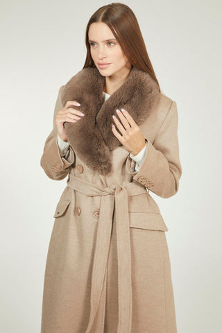 Latte Coat with Fur Collar Detail 12358