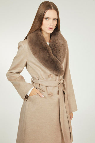 Latte Coat with Fur Collar Detail 12358