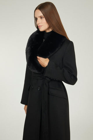 Black Coat with Fur Collar Detail 12358