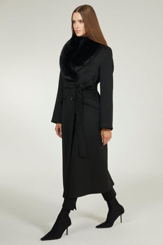 Black Coat with Fur Collar Detail 12358