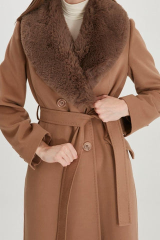 Fur-Collared Coat, Tan, 12358