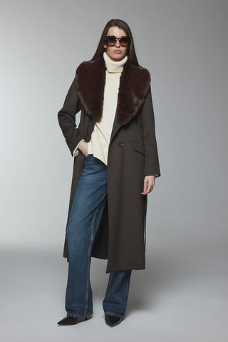 Yaka Kürk Detaylı Manto Kahve Kaban 12358