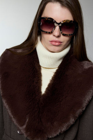 Yaka Kürk Detaylı Manto Kahve Kaban 12358