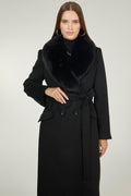 Black Coat with Fur Collar Detail 12358